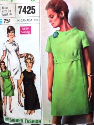 7425 1967 DSGNR SS/SLVLSS EMPIRE BELT OR NOT DRESS PATTERN 14